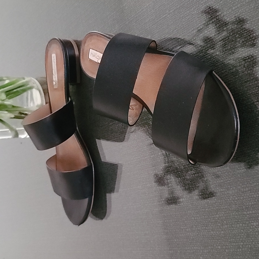 Halogen Adina Double Strap Black Leather Slides Sandals 9 - Picture 12 of 16